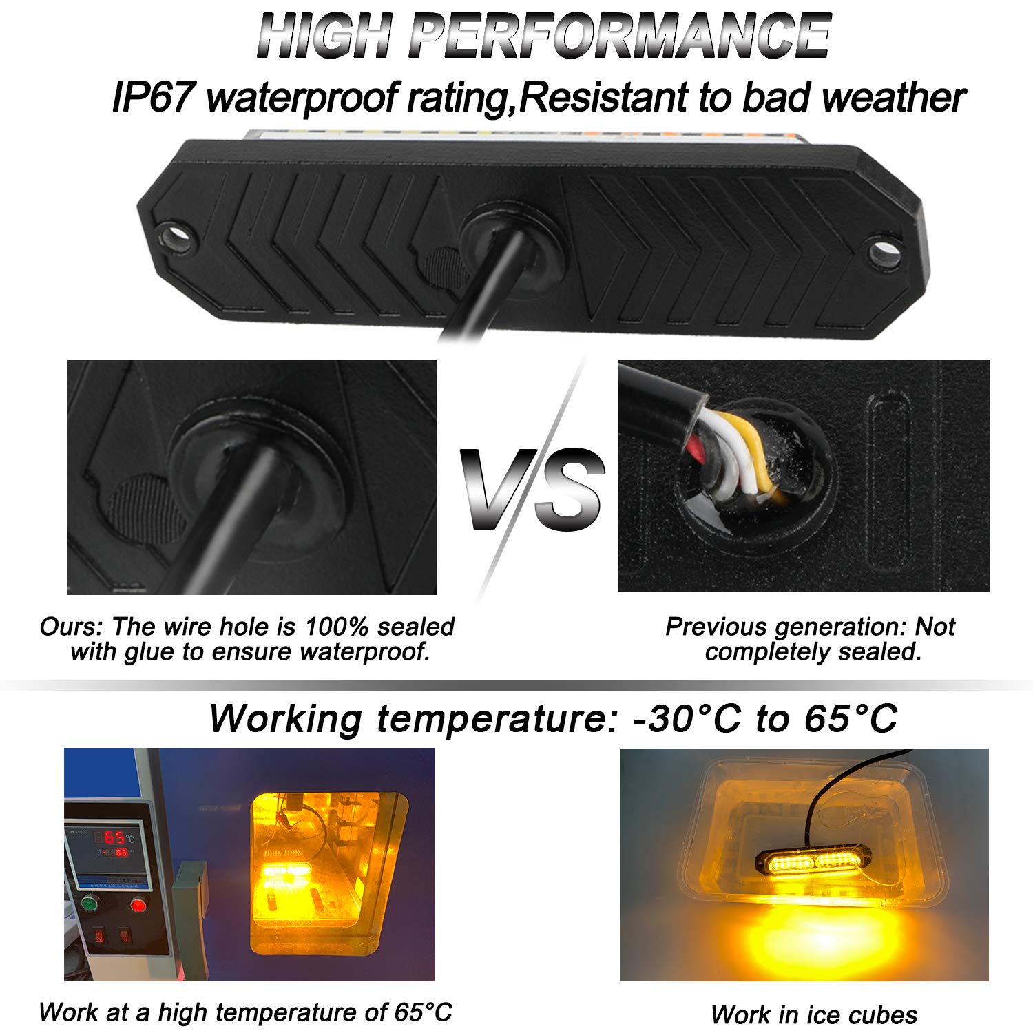 ASPL amber IP67 waterproof strobe light enhances visibility in rain and snow scenarios.