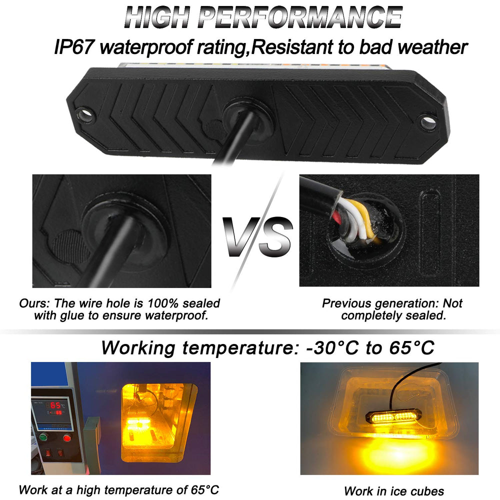 ASPL amber IP67 waterproof strobe light enhances visibility in rain and snow scenarios.
