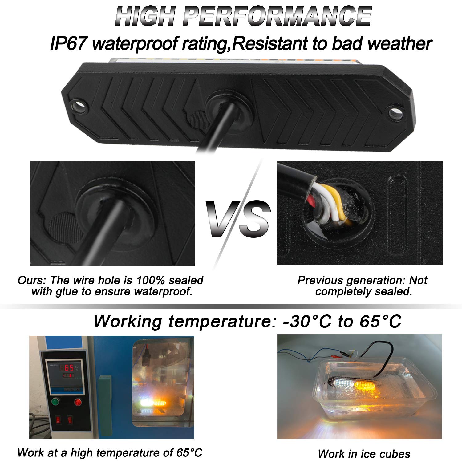 ASPL IP67 waterproof strobe lights performing in rain and snow