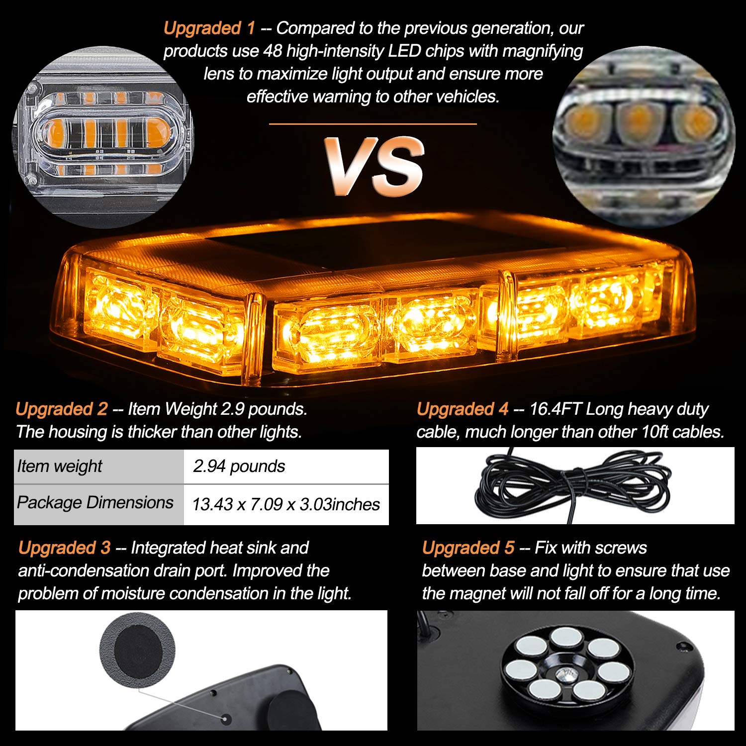 ASPL magnetic-base strobe provides stable, quick vehicle mounting.