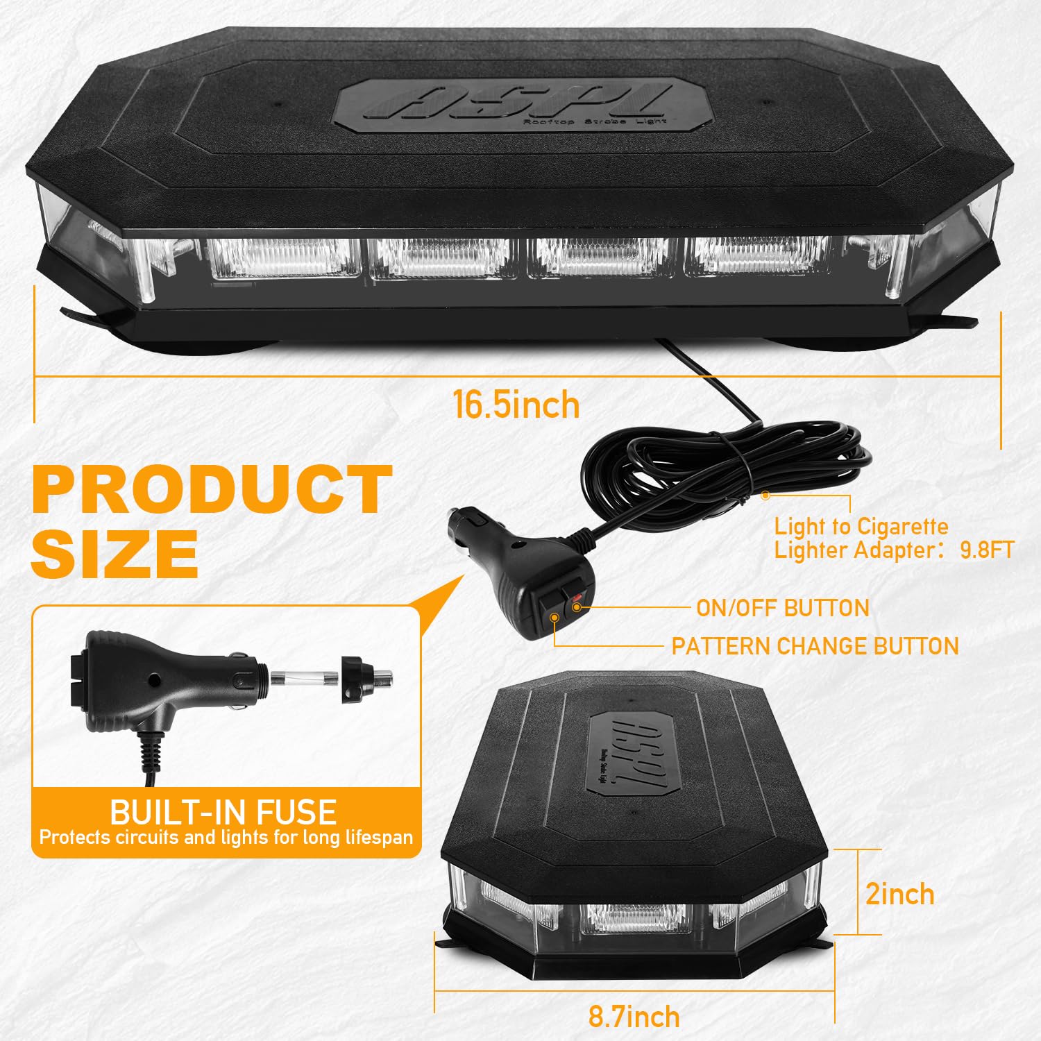 ASPL emergency light bar for trucks and construction vehicles with long cords.