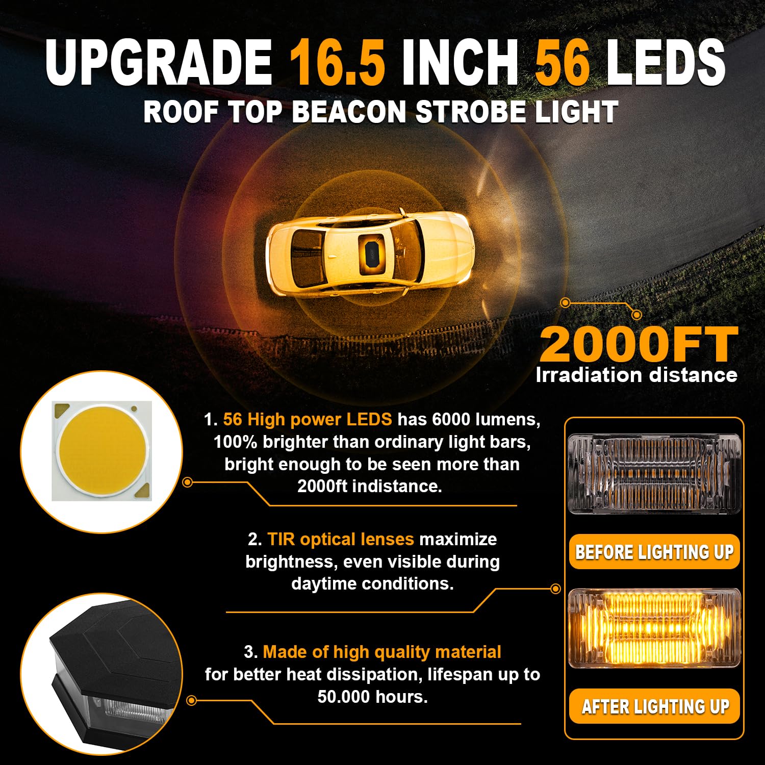 ASPL 56-LED emergency strobe output for daytime safety on work sites.