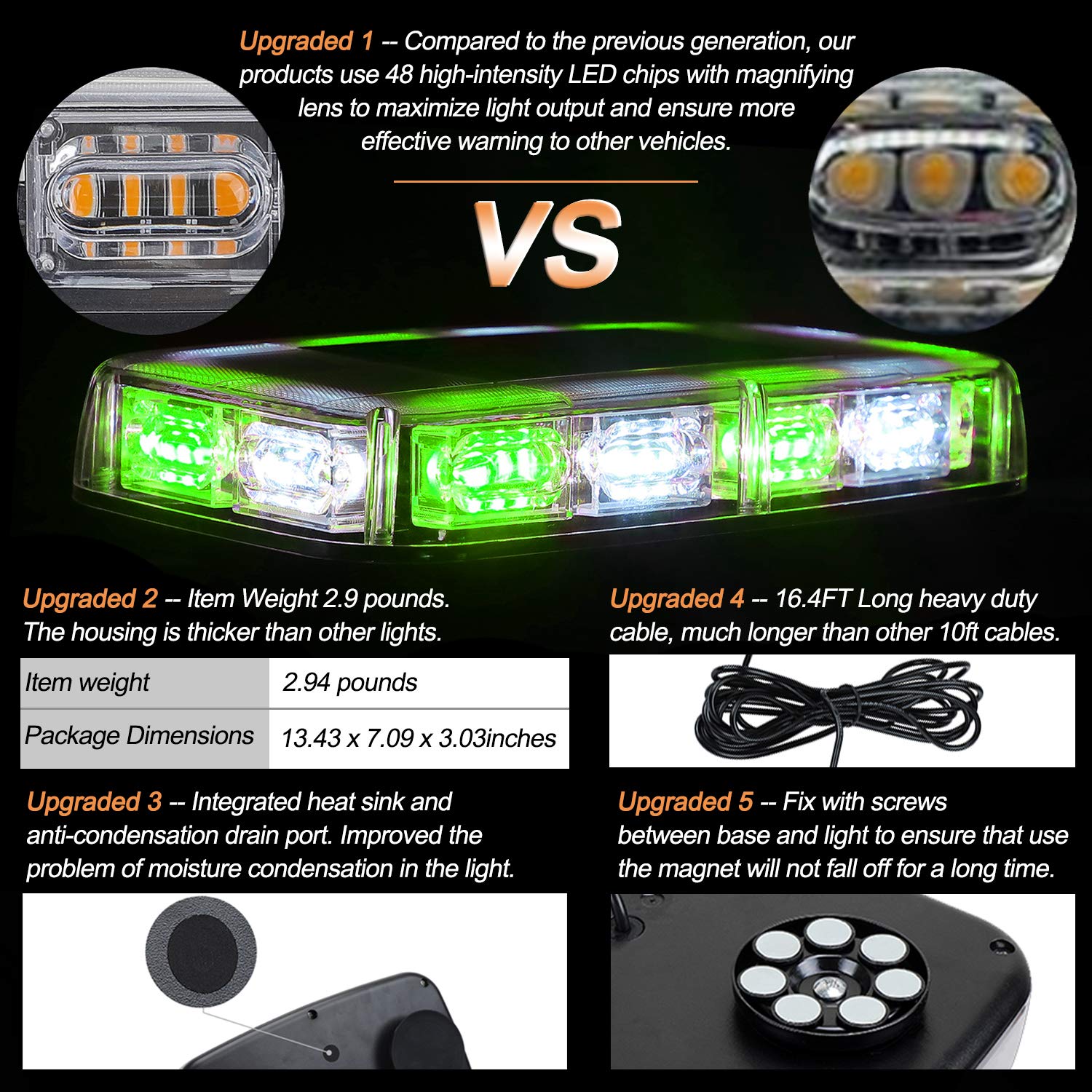 ASPL strobe light on magnetic base offers quick, roof-safe mounting for emergency use.