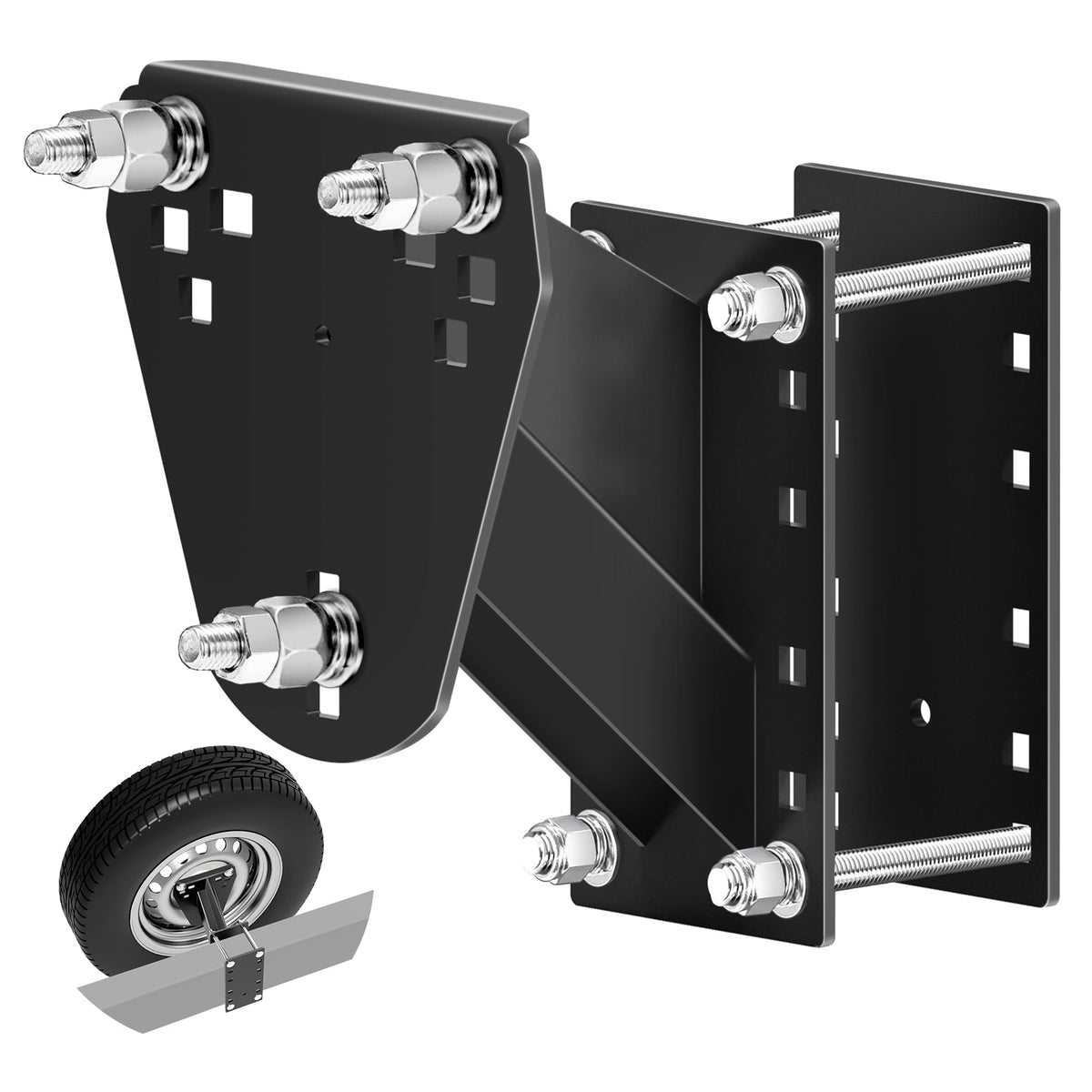 Asrnten trailer spare tire mount front view shows sturdy steel construction for reliable exterior mounting.