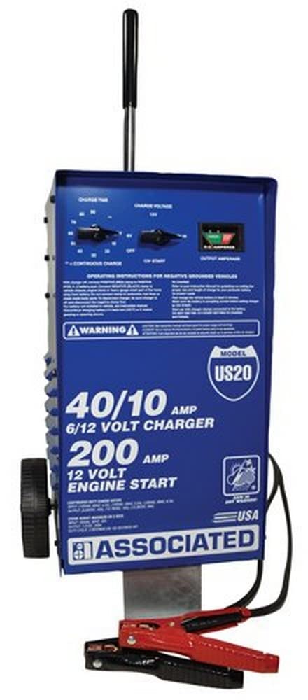Associated US20 blue battery charger with 24-inch design for timer-controlled charging.