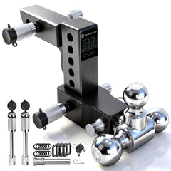 AstraGuard tri-ball hitch mounted on a 2-inch receiver for versatile towing options.