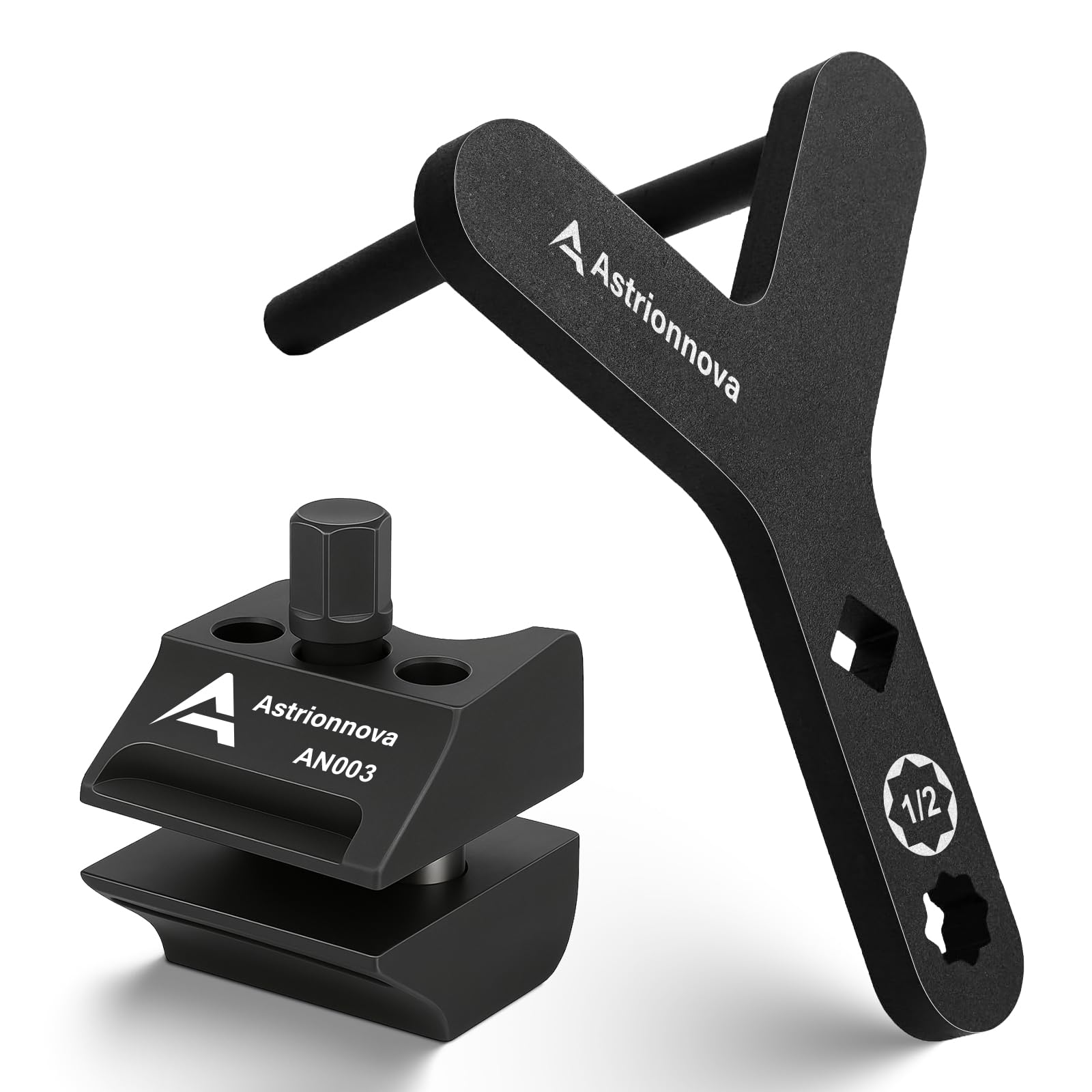 Astrionnova suspension tool set strut spreader end for quick hub access.