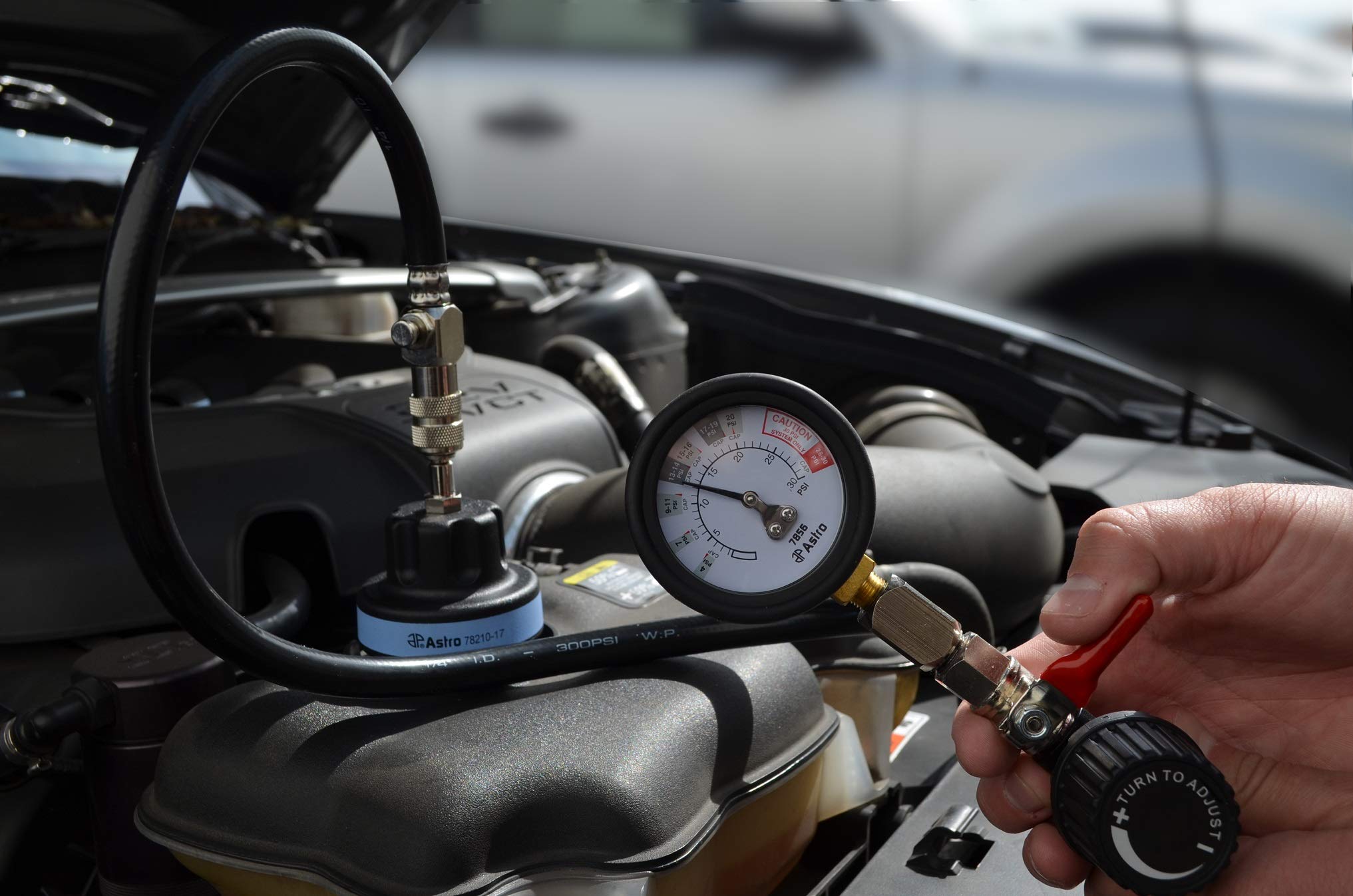 Astro 7856 regulator set at 30 psi to prevent overpressure during testing.