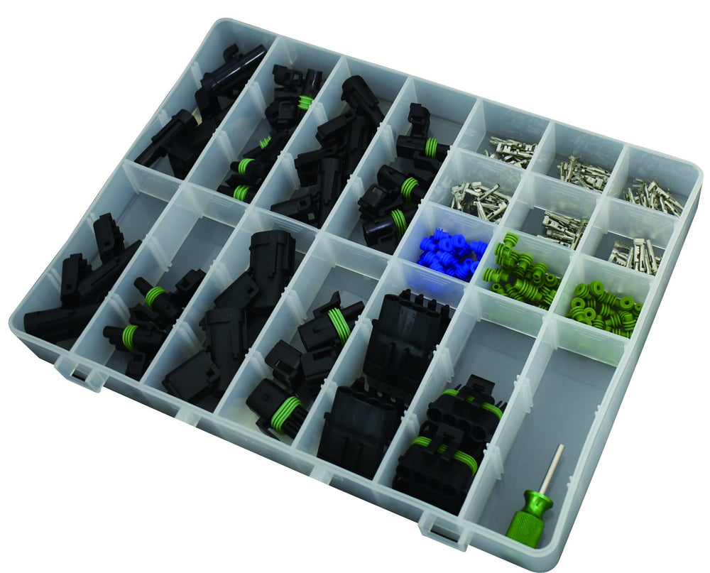 Astro Pneumatic 9476 Weatherpack Starter Kit with Delphi seals and terminals for weatherpack connectors.