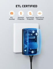 AstroAI 20V MAX charger side view highlighting slim profile for portability