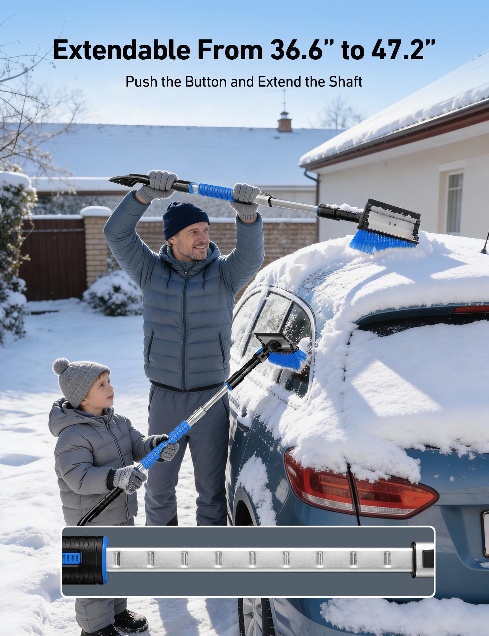 AstroAI 3-in-1 snow brush with squeegee cleans snow and water