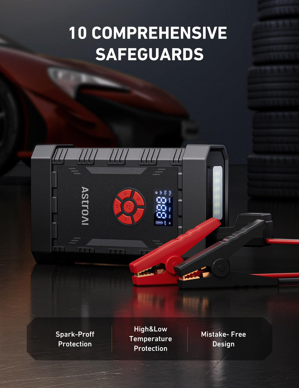 AstroAI A30 compact, portable design fits in trunk or under seat.
