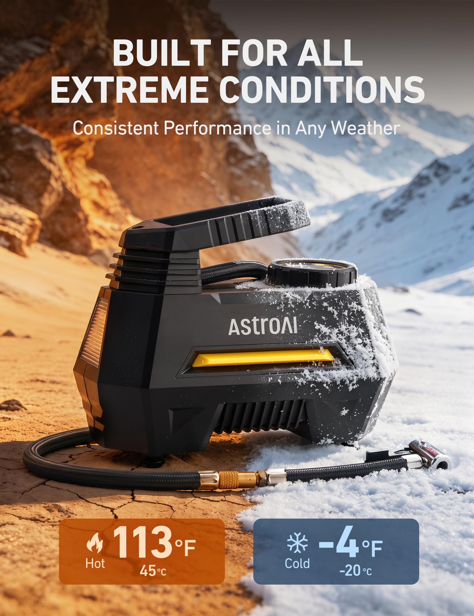 AstroAI AIRUN H kit accessories laid out for versatile inflation tasks