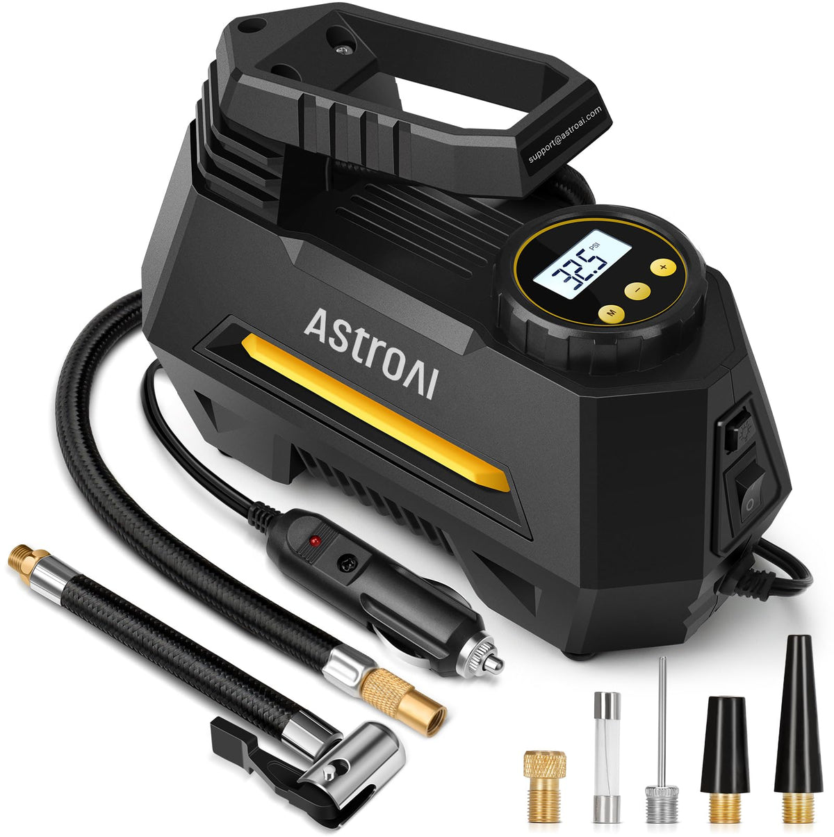 AstroAI AIRUN H front view showing compact design and yellow finish