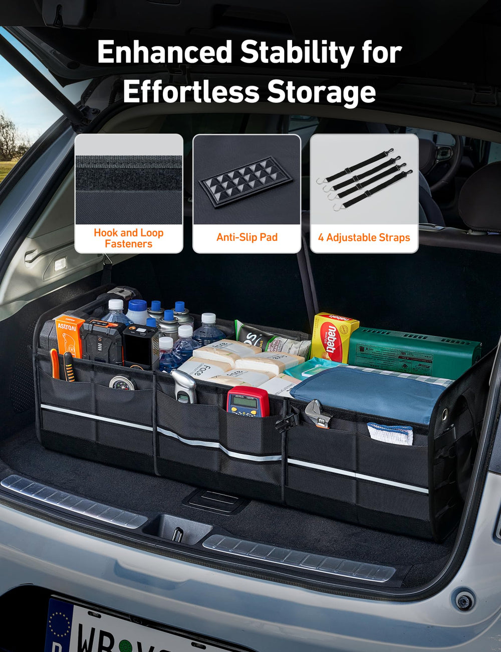 AstroAI car trunk organizer nylon handles provide comfortable carrying of heavy items