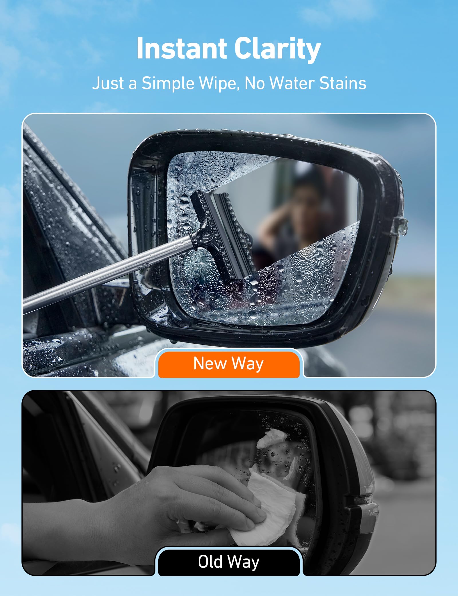 AstroAI mirror squeegee cleans rearview mirrors efficiently.