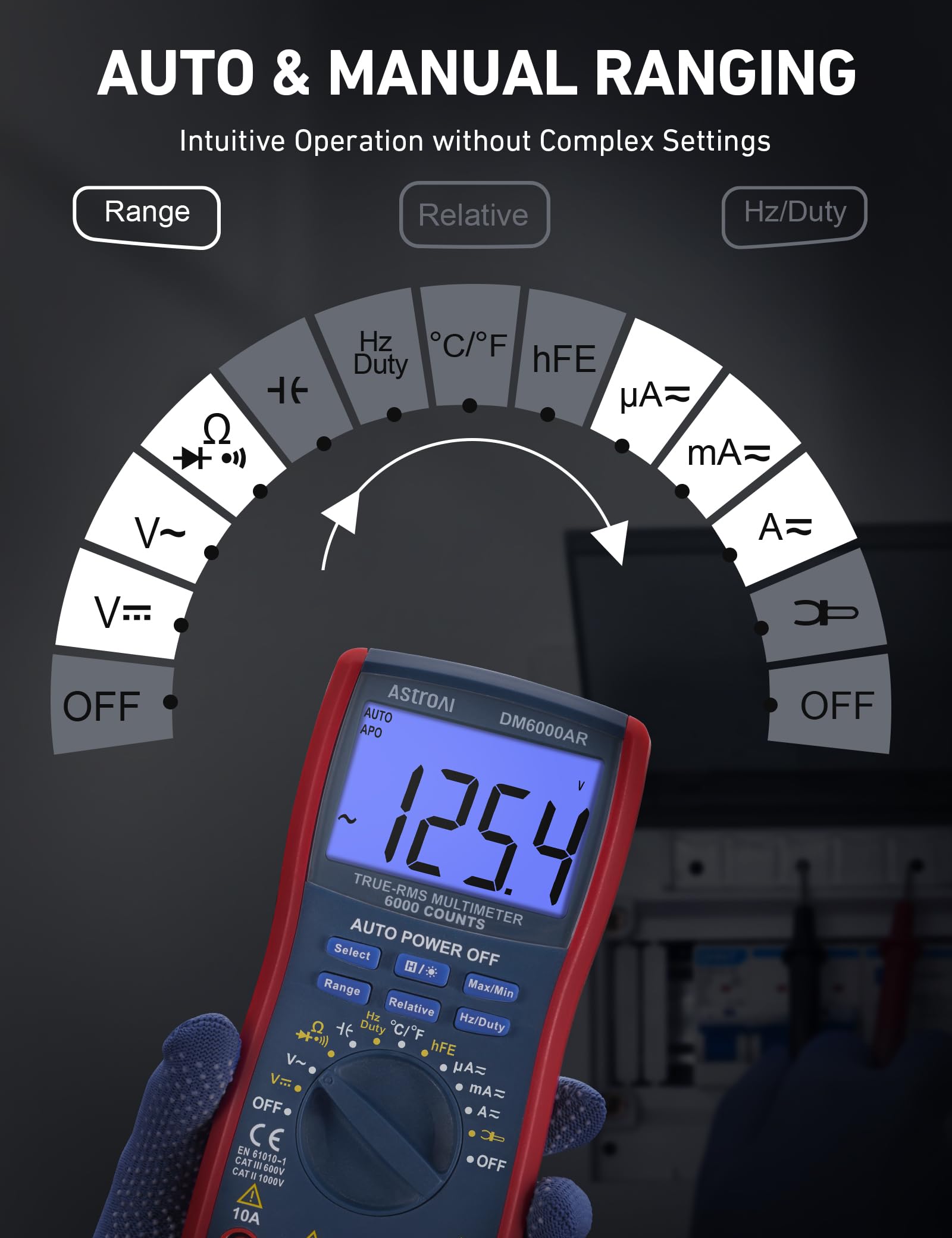 AstroAI Digital Multimeter large LCD backlit screen for clear visibility