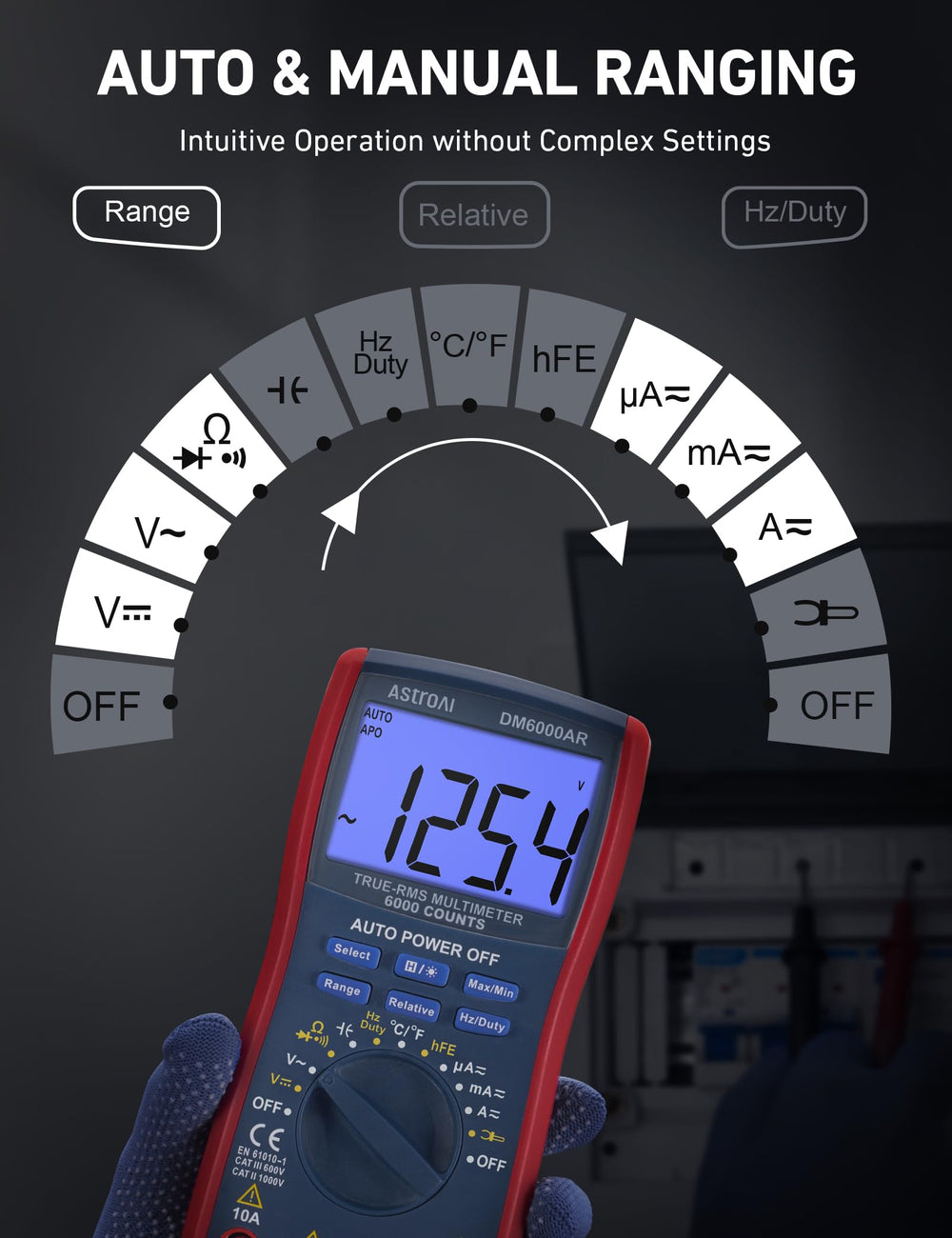 AstroAI Digital Multimeter large LCD backlit screen for clear visibility