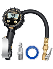 AstroAI digital tire pressure gauge front view; compact, durable design for quick on-the-go checks.