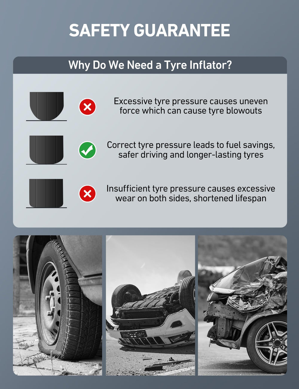 AstroAI digital tire pressure gauge in use on a car tire for safe pressure check.
