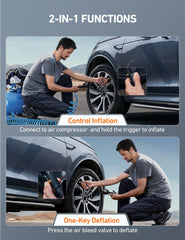 AstroAI digital tire pressure gauge inflator hose assembly ready for fast inflation.