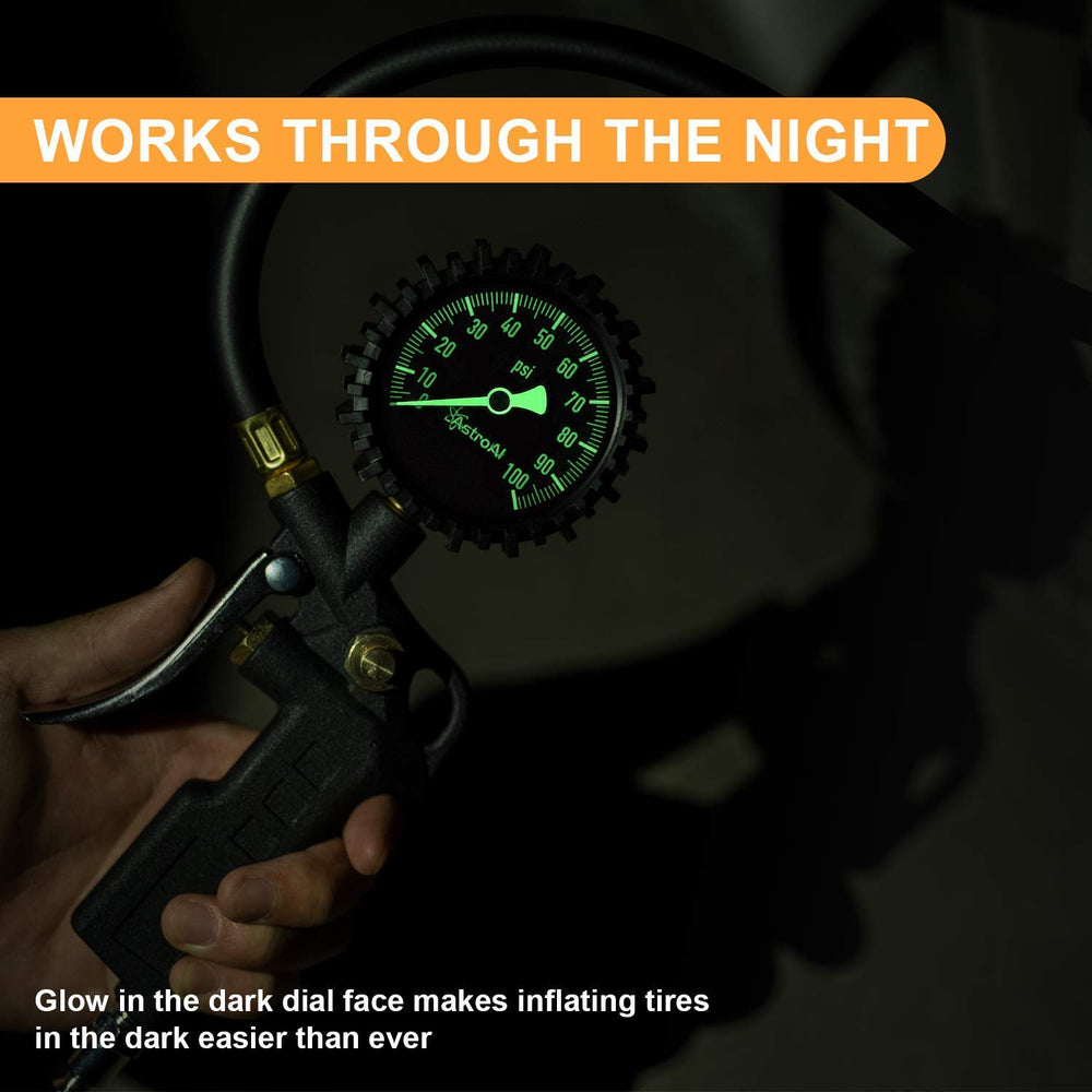 AstroAI glow-dial gauge reads clearly in low light for nighttime checks.