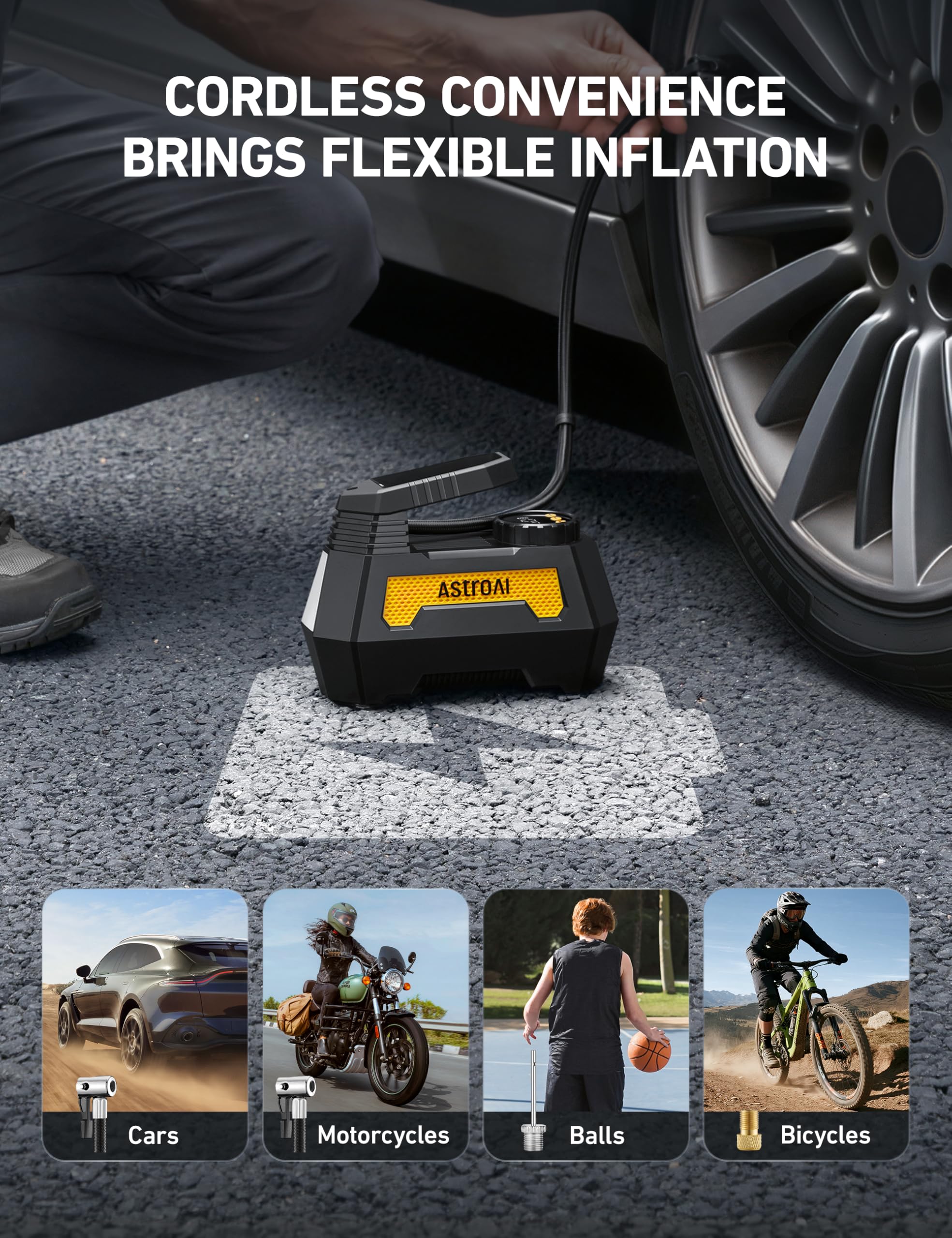 AstroAI H2 Pro LED work light illuminating a tire for night use