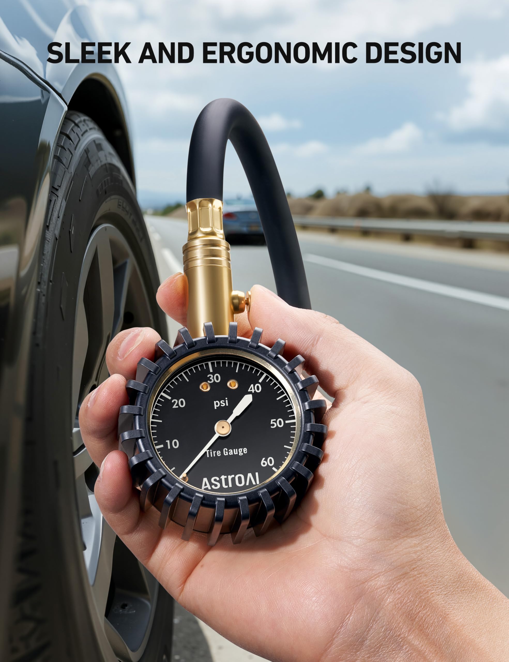 AstroAI tire pressure gauge supports safer driving with proper inflation.