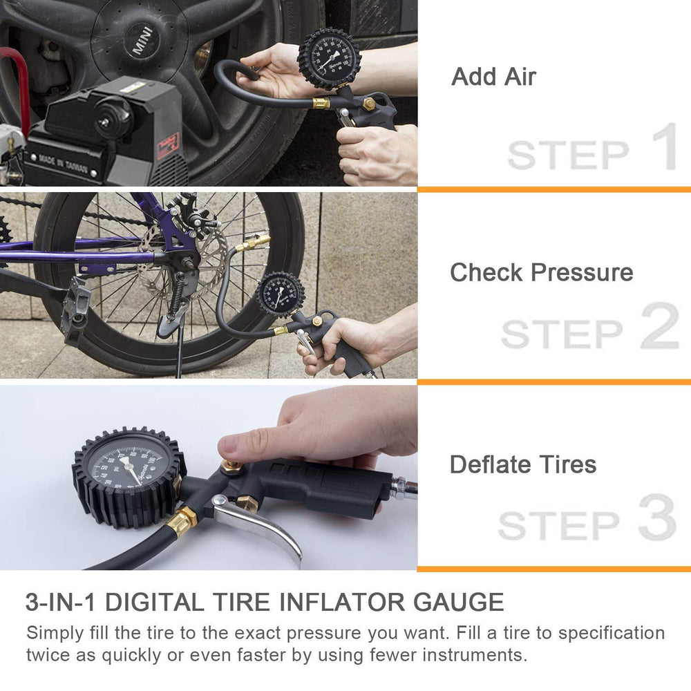 AstroAI inflator accessories for versatile tire pressure checks on the go.