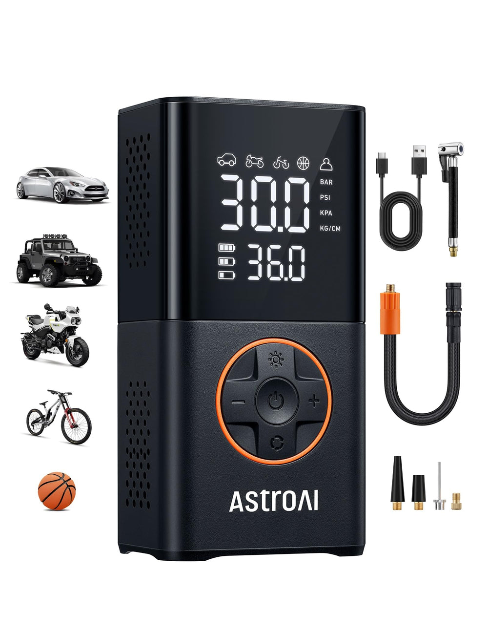 AstroAI L7 front view showing compact body and ergonomic grip, portable convenience