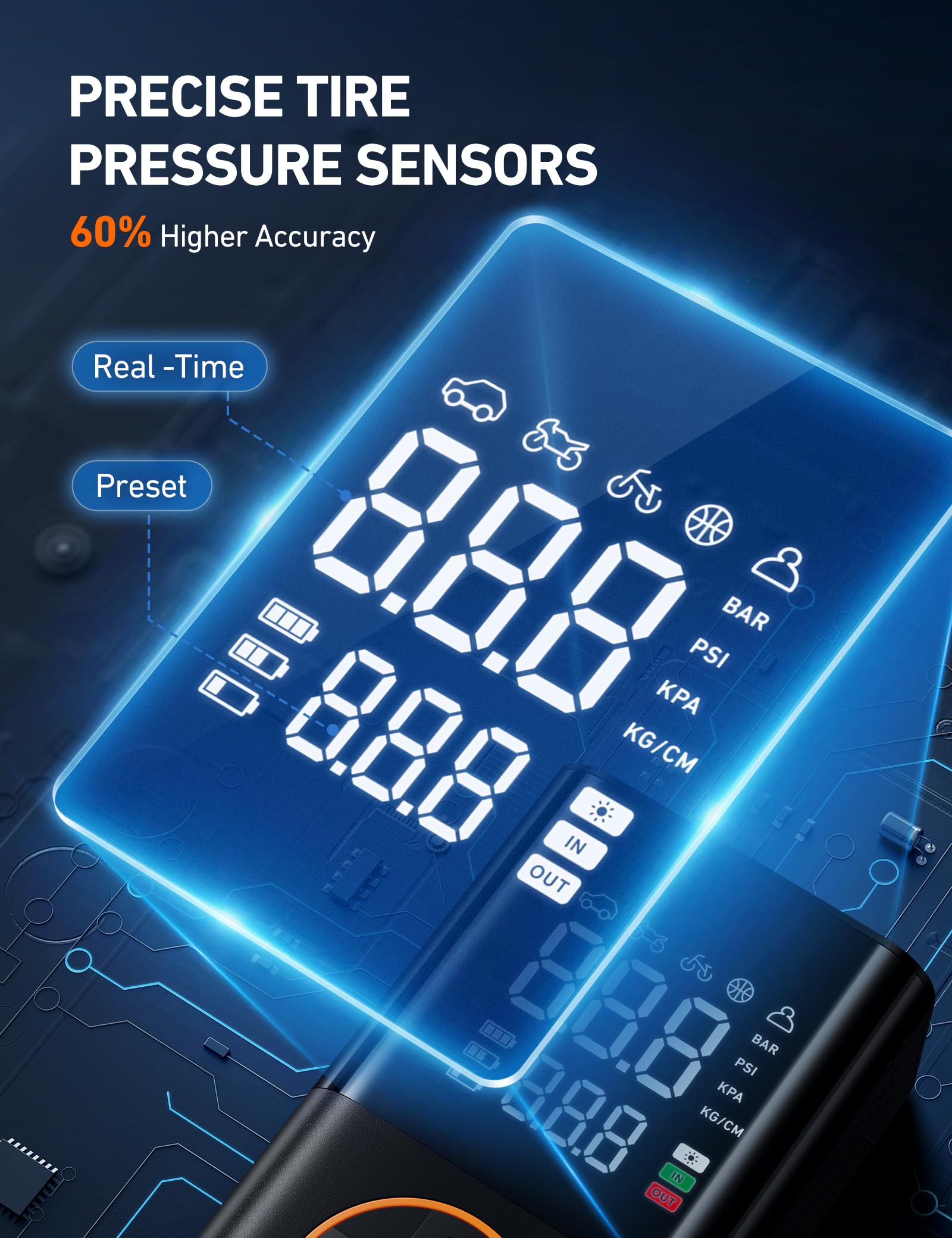 AstroAI L7 inflating a car tire roadside, fast refill for emergency preparedness