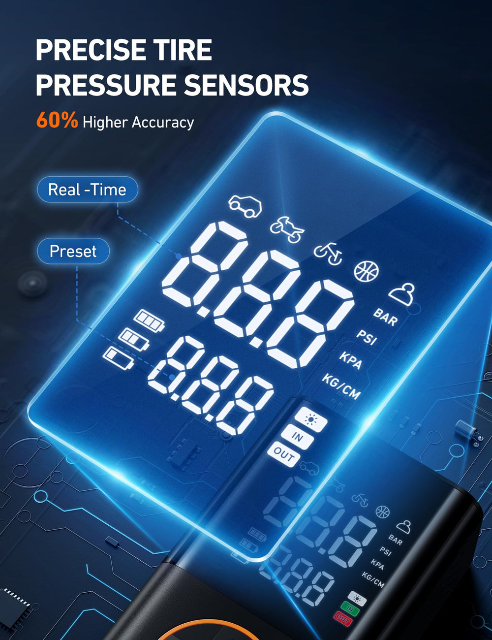 AstroAI L7 inflating a car tire roadside, fast refill for emergency preparedness