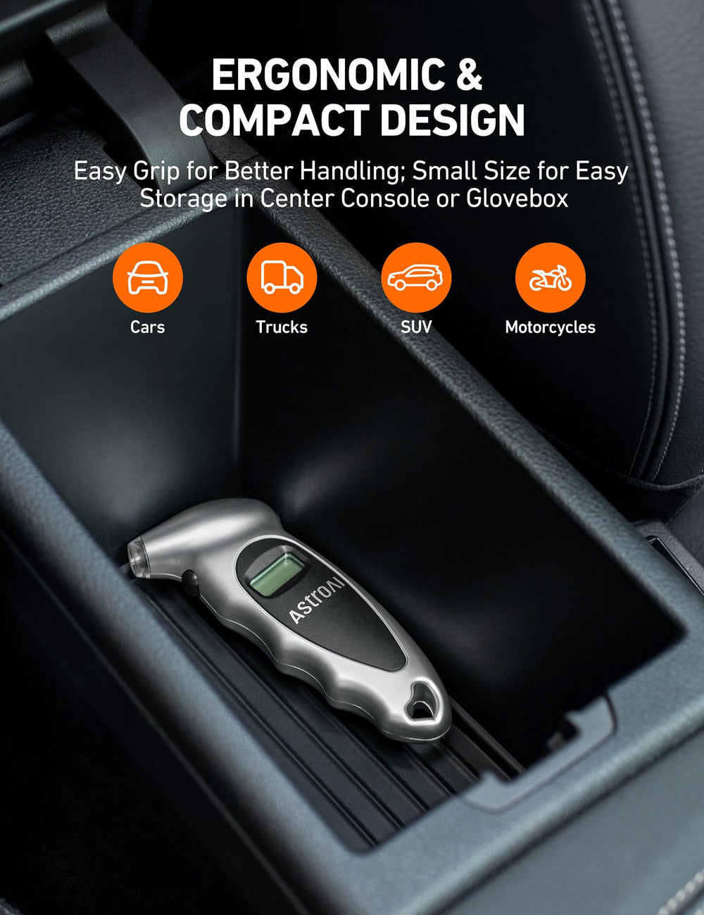 AstroAI packaging label showing model, 0–150 PSI range, and features