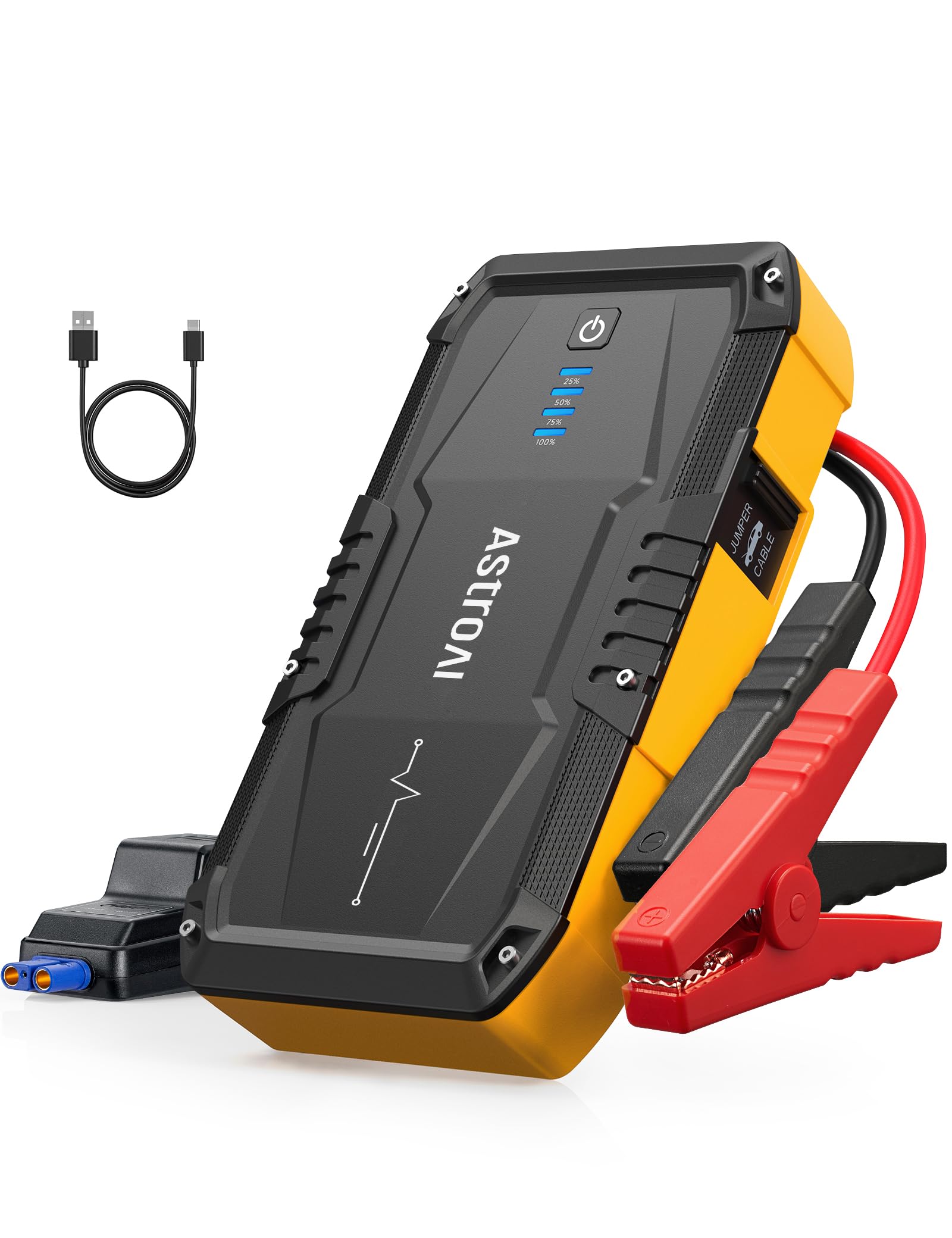 AstroAI S8 jump starter compact design for easy car side storage.