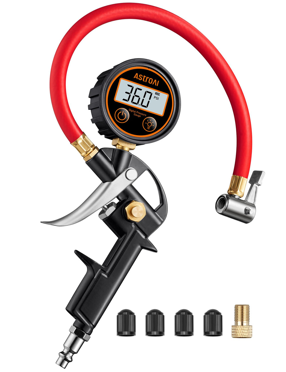 AstroAI T1 digital gauge display shows PSI readings for accurate inflation.