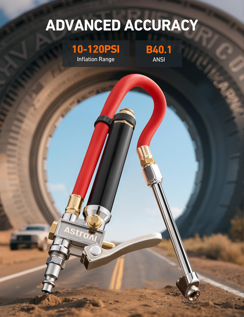 AstroAI T3 quick-connect fitting for fast, leak-free inflation setup.