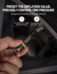 AstroAI tire deflator calibration scale enables precise PSI settings.