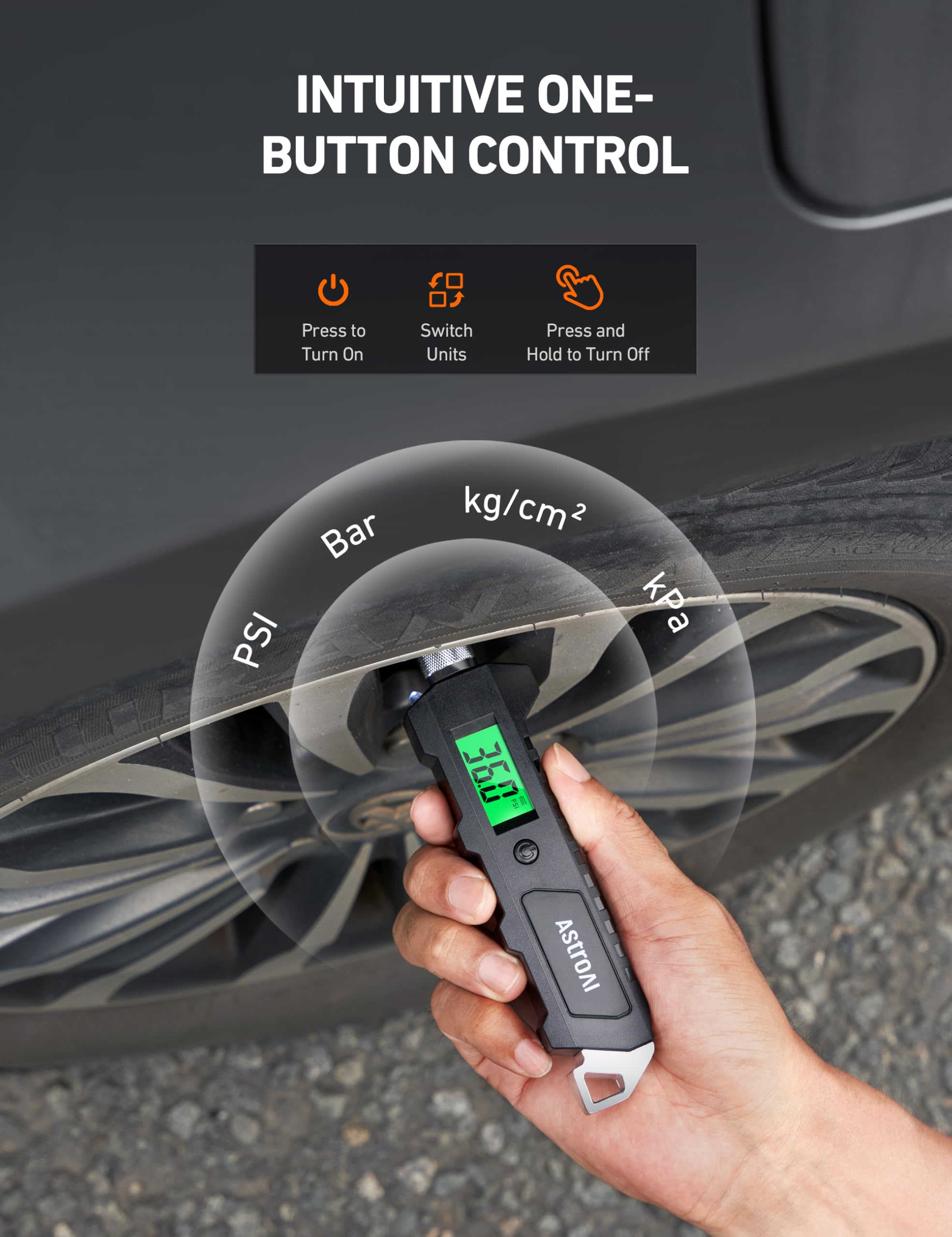 AstroAI gauge displays 0-230 PSI with 0.1 psi precision.