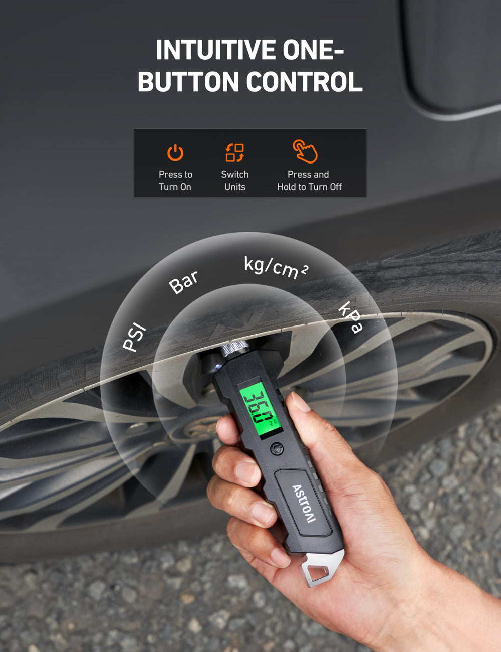 AstroAI gauge displays 0-230 PSI with 0.1 psi precision.