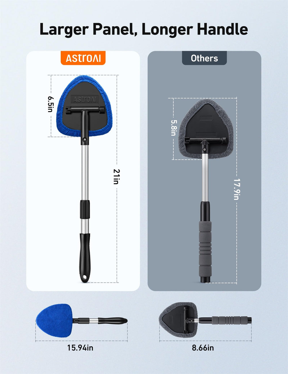 AstroAI windshield cleaner rotating head accessible behind dashboards