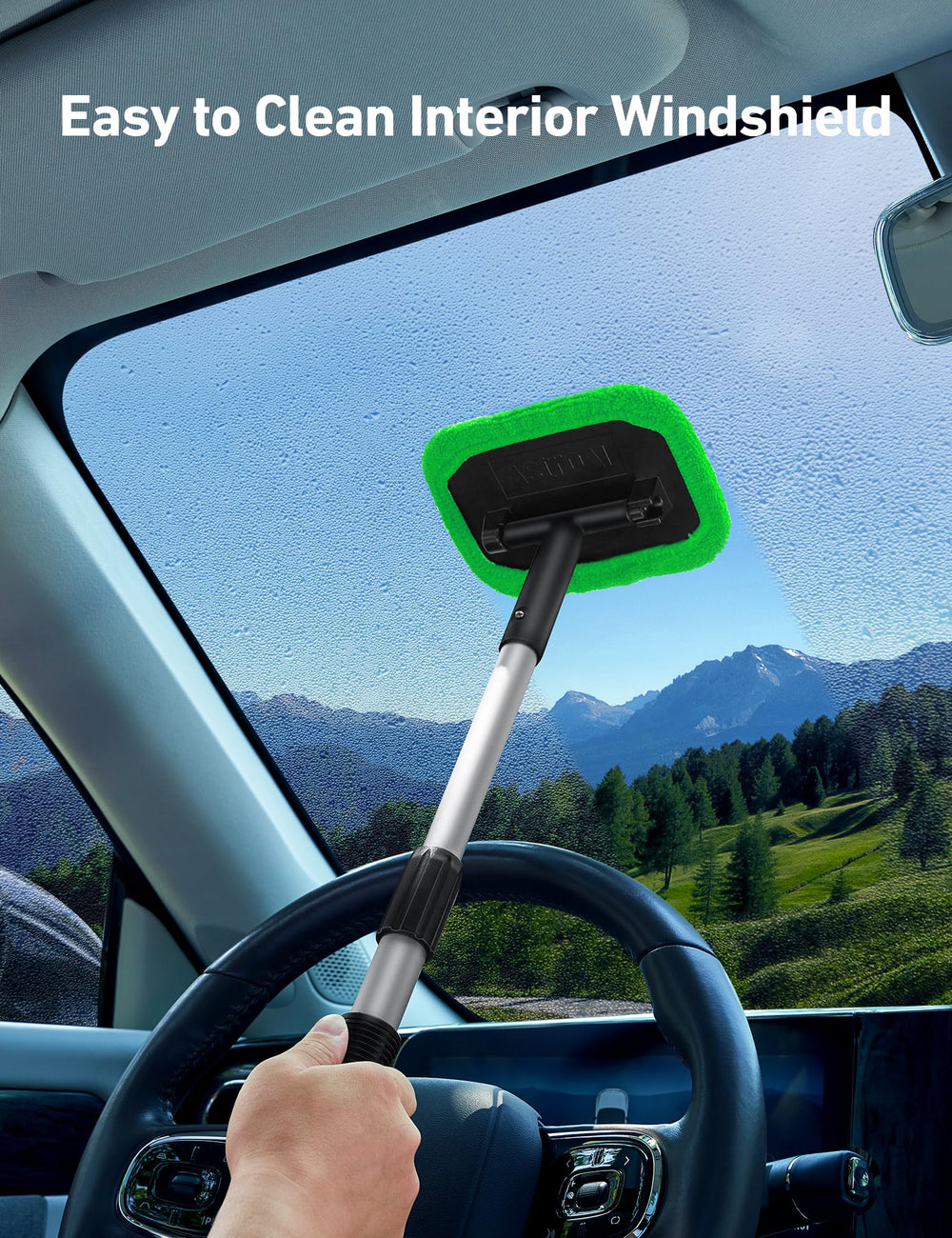 AstroAI windshield cleaner tool with detachable handle for compact storage.