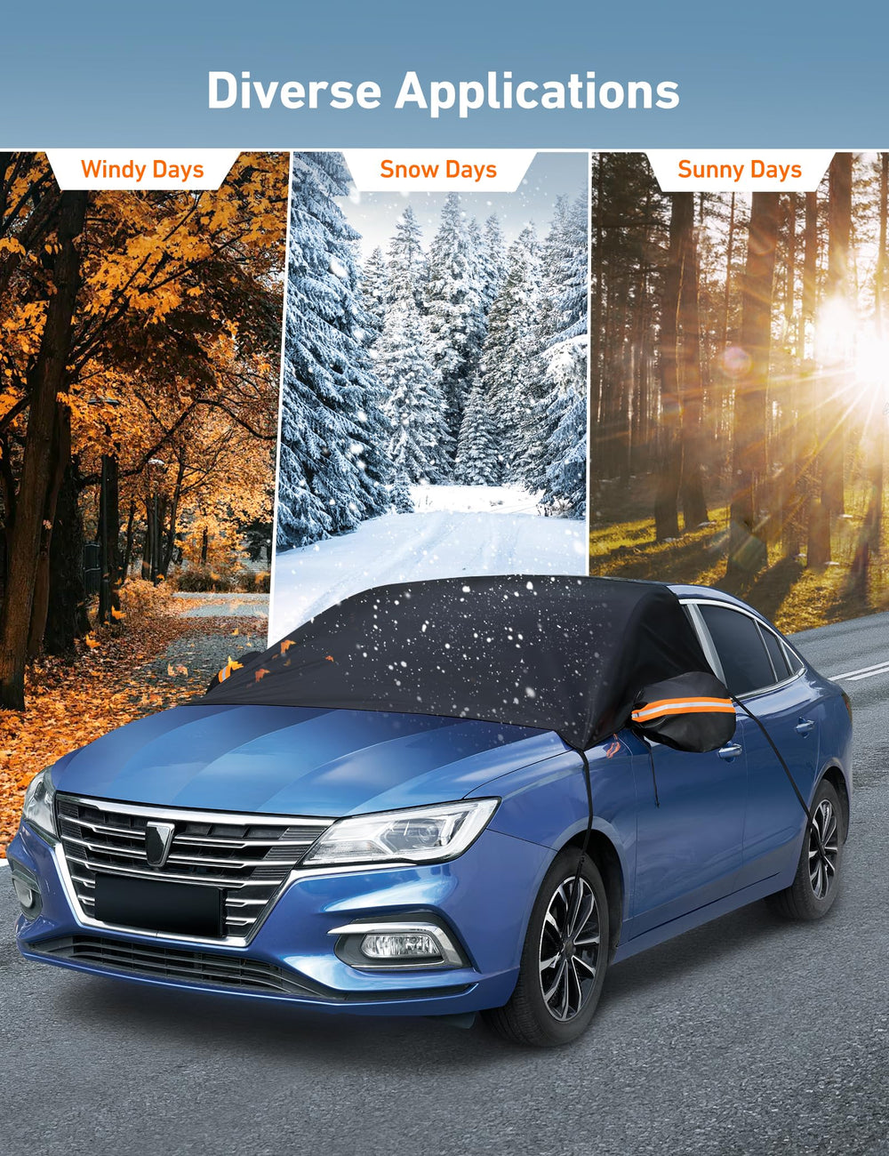 AstroAI windshield cover protects wipers from ice and debris.