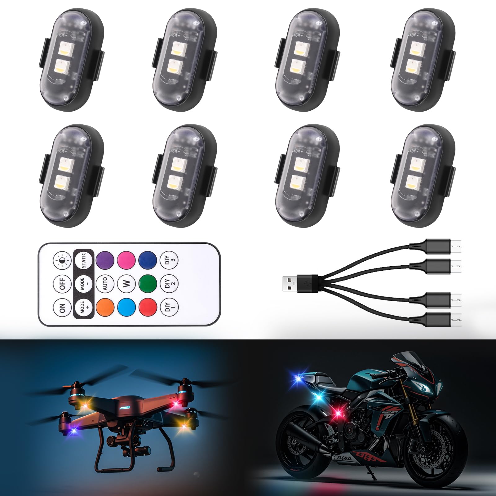 Asunder 8PCS wireless LED strobe lights with remote control for quick color changes