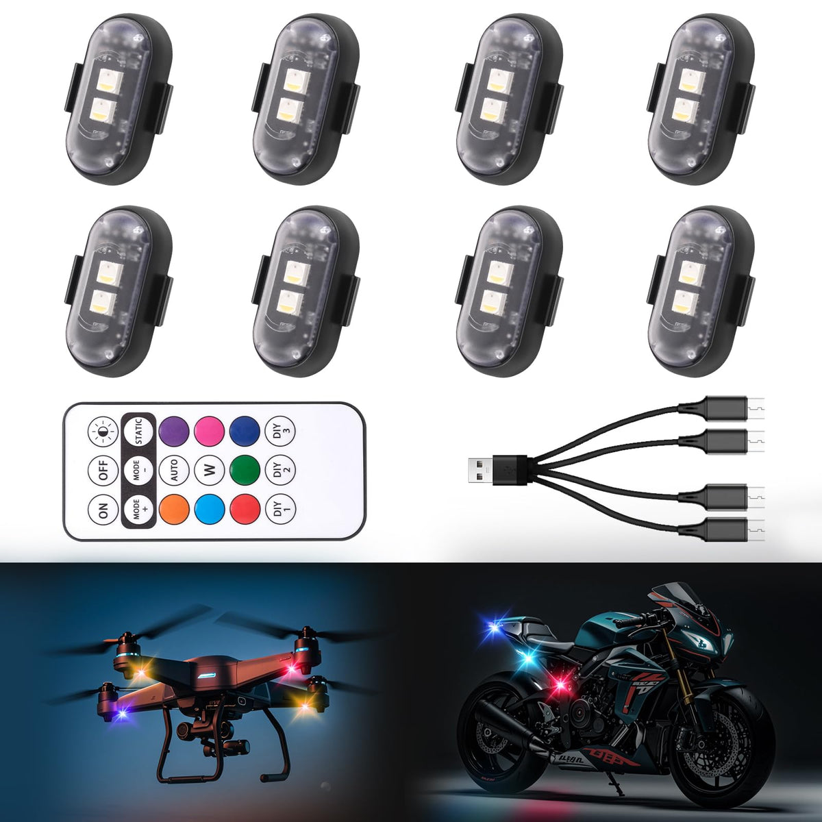 Asunder 8PCS wireless LED strobe lights with remote control for quick color changes
