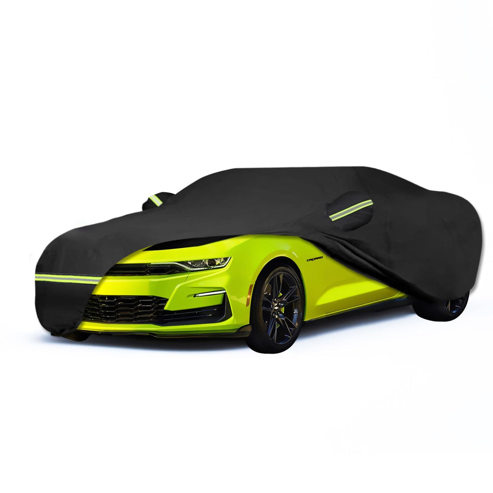 ATBKJ Camaro cover front view provides full-body protection from rain and sun.