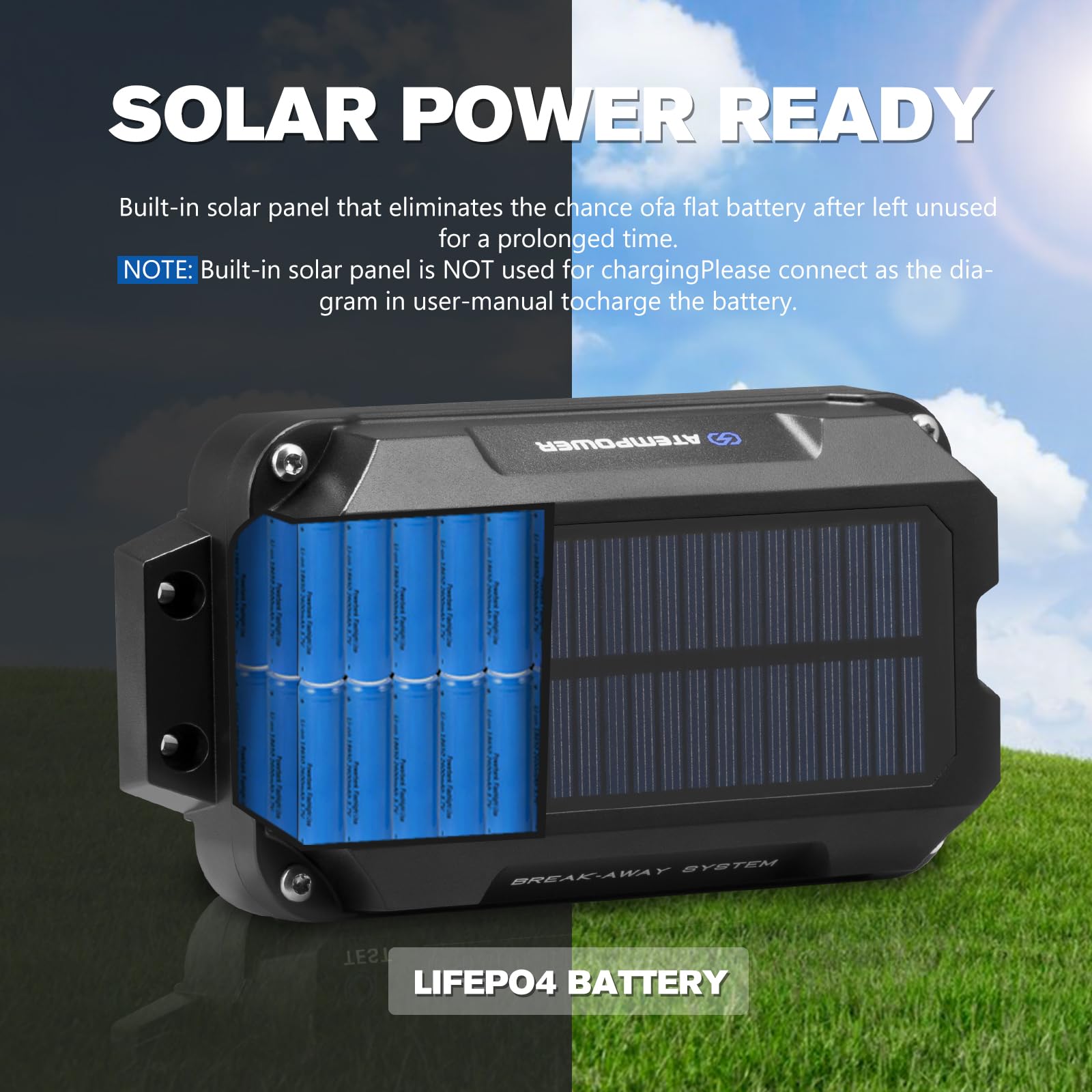ATEM POWER breakaway kit built-in LiFePO4 battery supports longer life between charges.