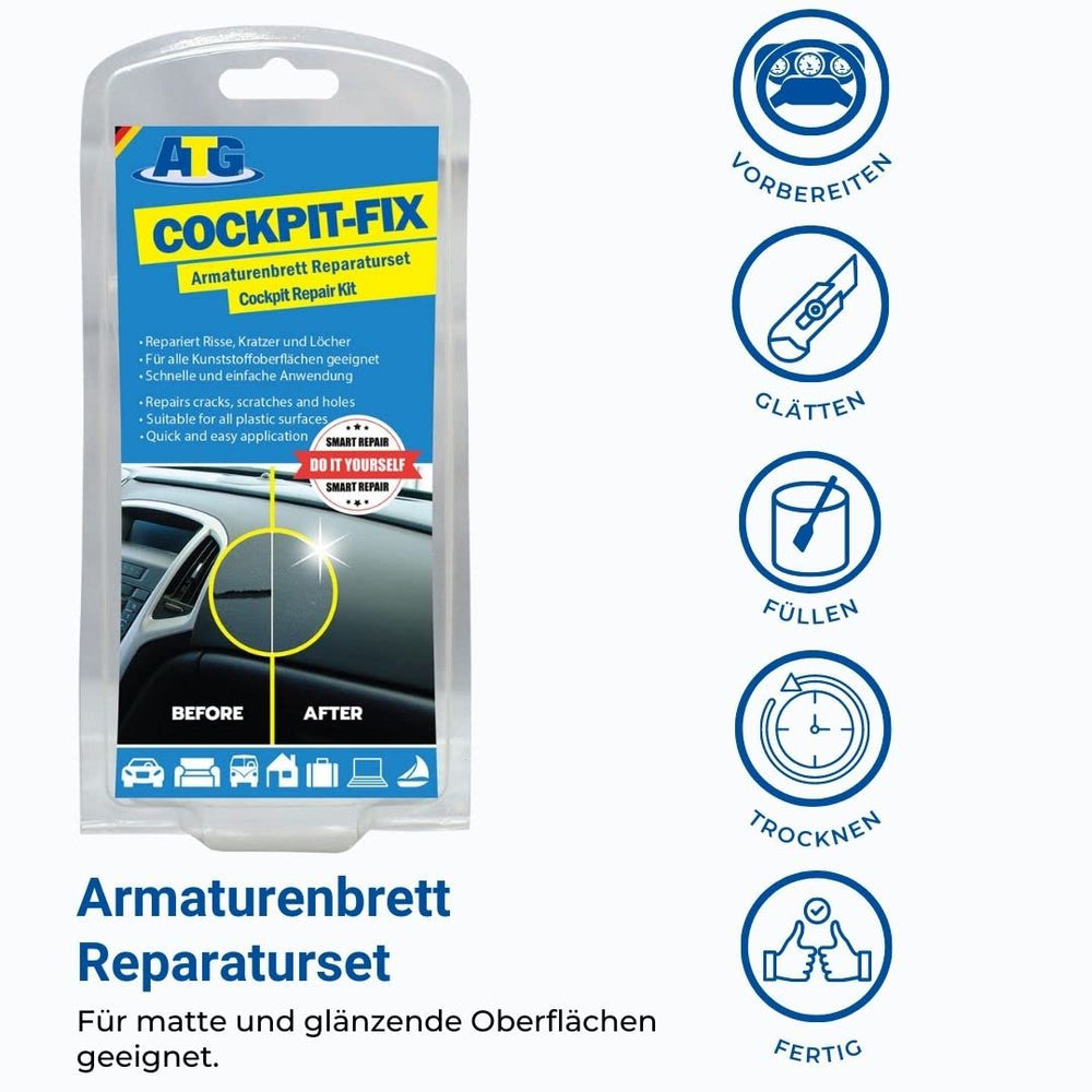 ATG dashboard repair kit hardening powder fixes rigid surfaces like plastic.