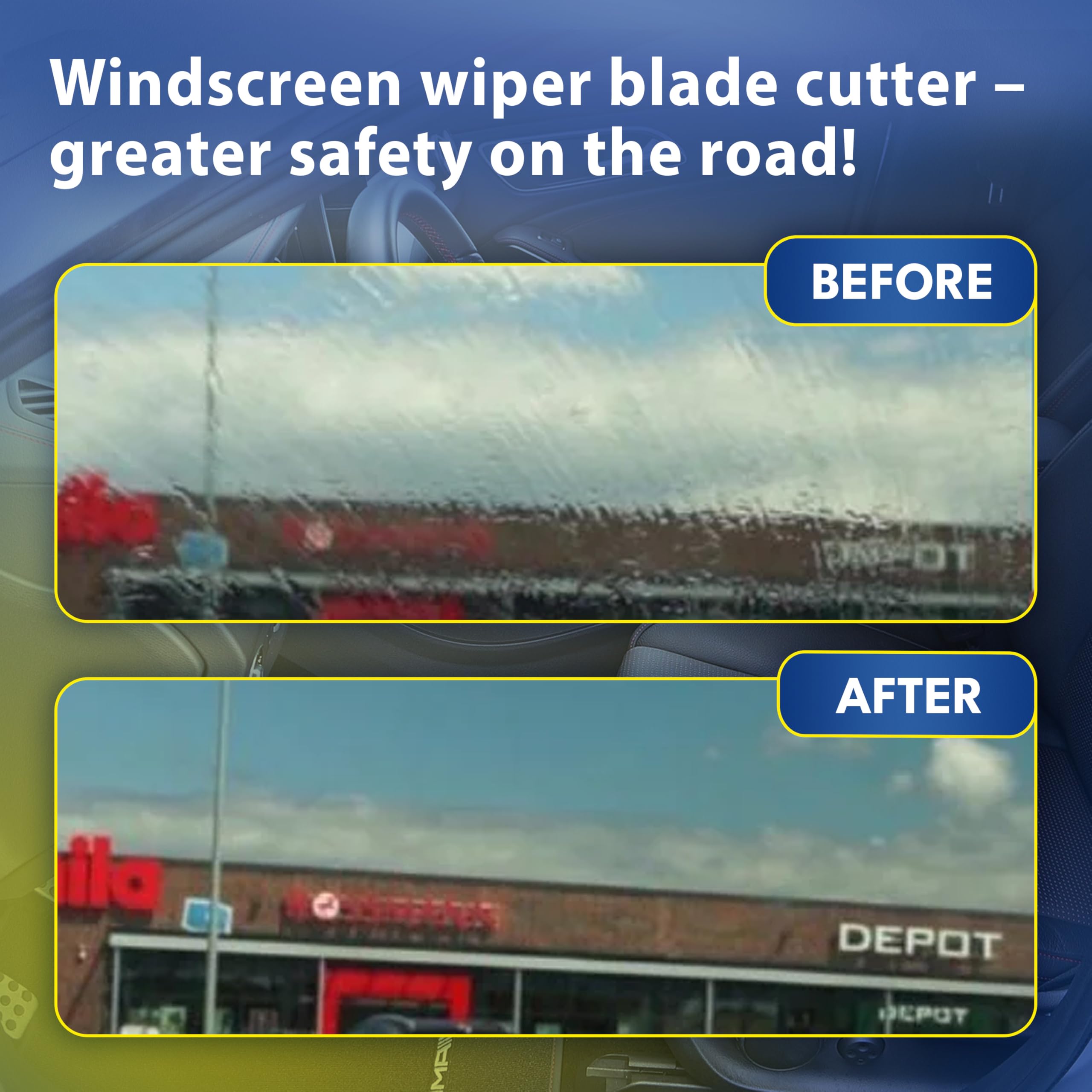 ATG Wiper Blade Restorer Tool shows worn blades revitalized for clearer visibility
