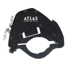 ATLAS Throttle Lock engaged on handlebars for steady highway cruising.
