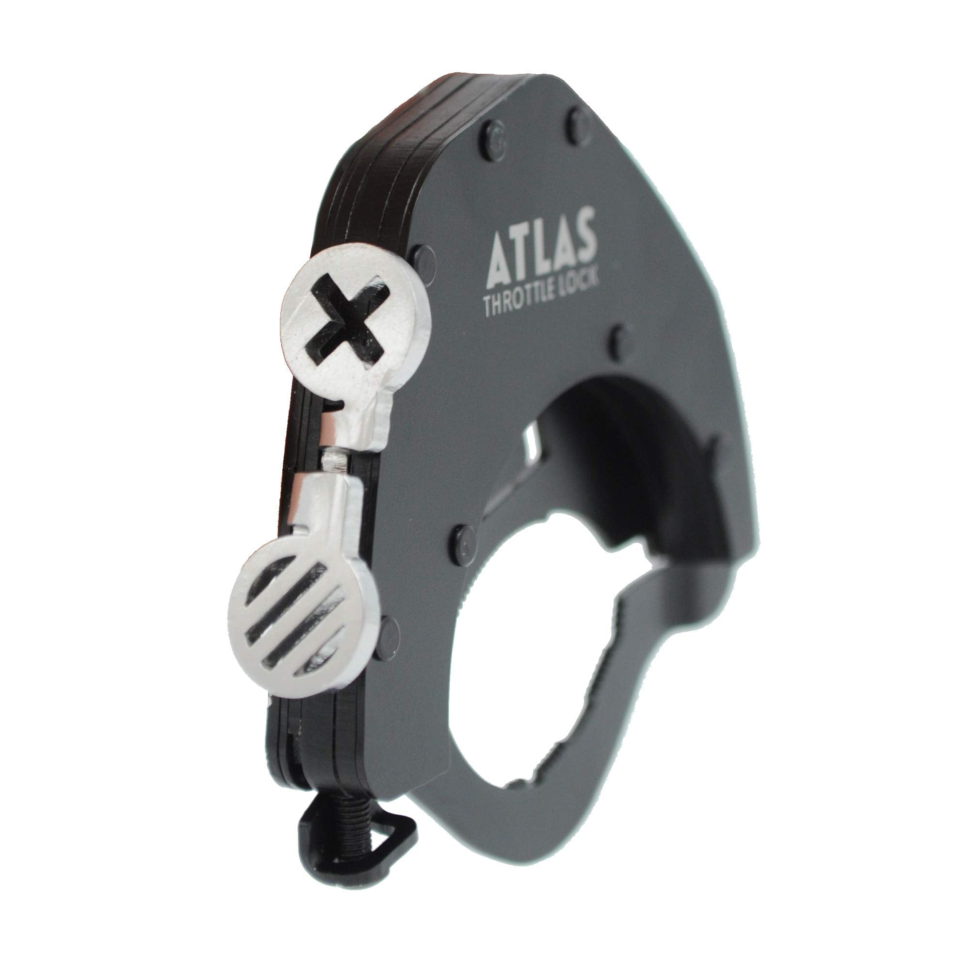 ATLAS Throttle Lock installation shown for quick, tool-free setup.